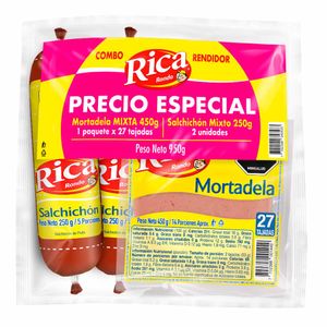 Combo Rica salchichon + mortadela mixta x3und x950g