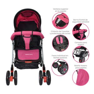 Coche Cuna Bebé Reversible Dallas Rosa Happy Baby