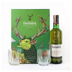 Whisky Glenfiddich 12 años Single Malt x750ml + 2 Vasos