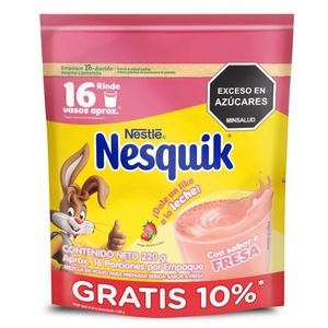 Bebida en polvo Nesquik fresa bolsa x 200g gratis 10%