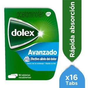 Tabletas Dolex Acetaminofén Avanzado Alivio Eficaz del Dolor y La Fiebre x16 Tabs