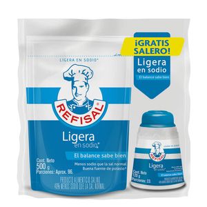 Sal Refisal ligera sodio doypack x500g gratis salero