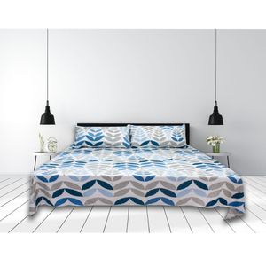 Sábana Cama Doble Estampado Hojas Azul