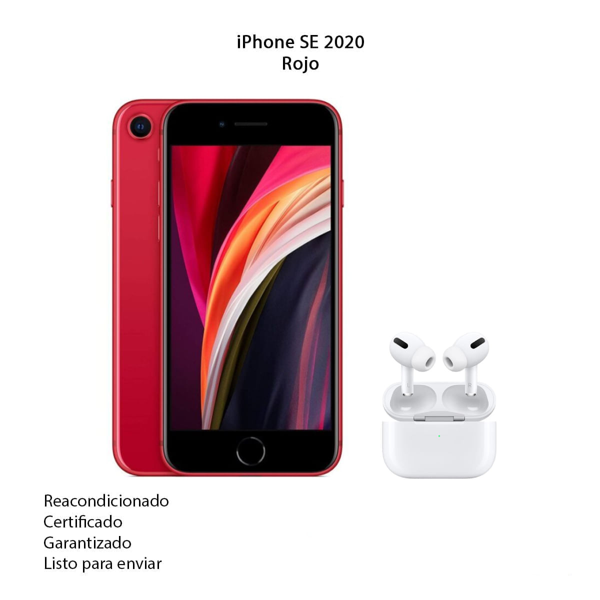 Celular iPhone SE 2020 de 128Gb Reacondicionado rojo + AirPods Pro 2 Genericos