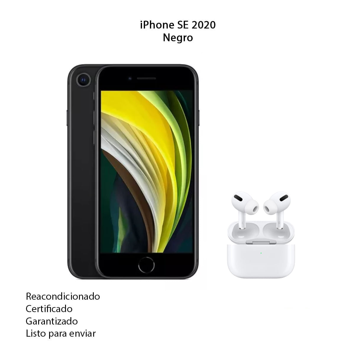 Celular iPhone SE 2020 de 128Gb Reacondicionado negro + AirPods Pro 2 Genericos