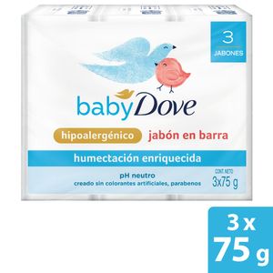 Jabón en Barra Baby Dove Humectación Enriquecida 3 Unidades de 75gr