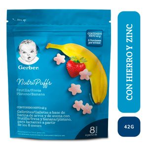 Galletas Gerber nutripuffs fresa banano+8 meses x42g