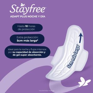 Toallas higiénicas Stayfree adapt plus noche y día x8und