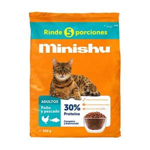 Alimento seco para gatos Minishu adultos x500g