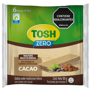 Galletas Tosh cacao wafer sin azúcar x6paq x30g c-u