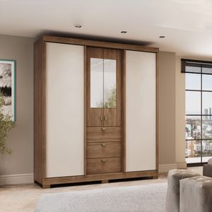 Closet armario 180cm 4 puertas 3 cajones en MDP Freijo con beige