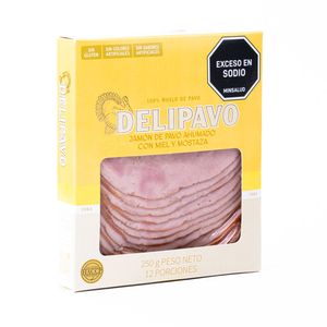 Jamón de pavo Delipavo ahumado con miel y mostaza x250g