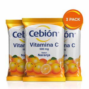 Vitamina C Cebión sabor naranja 3 bolsas x12 tabletas