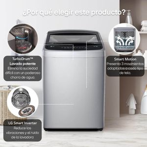 Lavadora Lg Carga Superior 19Kg Smart Motion Plata WT19DVTB