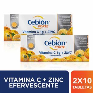 Tabletas Efervescentes de Vitamina C + Zinc Cebión Forte x20und