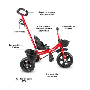 Triciclo Paseador para Niños con Guiador Cool Kids Rojo Prinsel