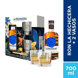 Ron La Hechicera Añejo x700ml + 2 Vasos