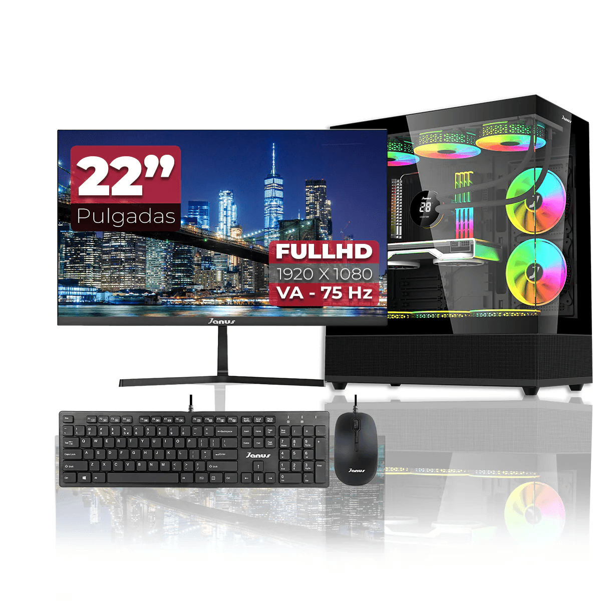 Computador Gamer Janus Ryzen 5 8500G SSD 512GB M2 RAM 16GB RGB Monitor 22