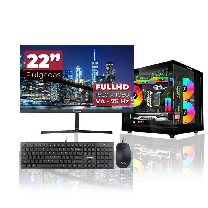 Computador Gamer Janus Amd Ryzen 5 4600G Memoria Ram 16Gb Rgb Ssd 512Gb M.2 Board A520M Fuente Janus 400W MONITOR IPS 22"" 100HZ Windows Preinstalado