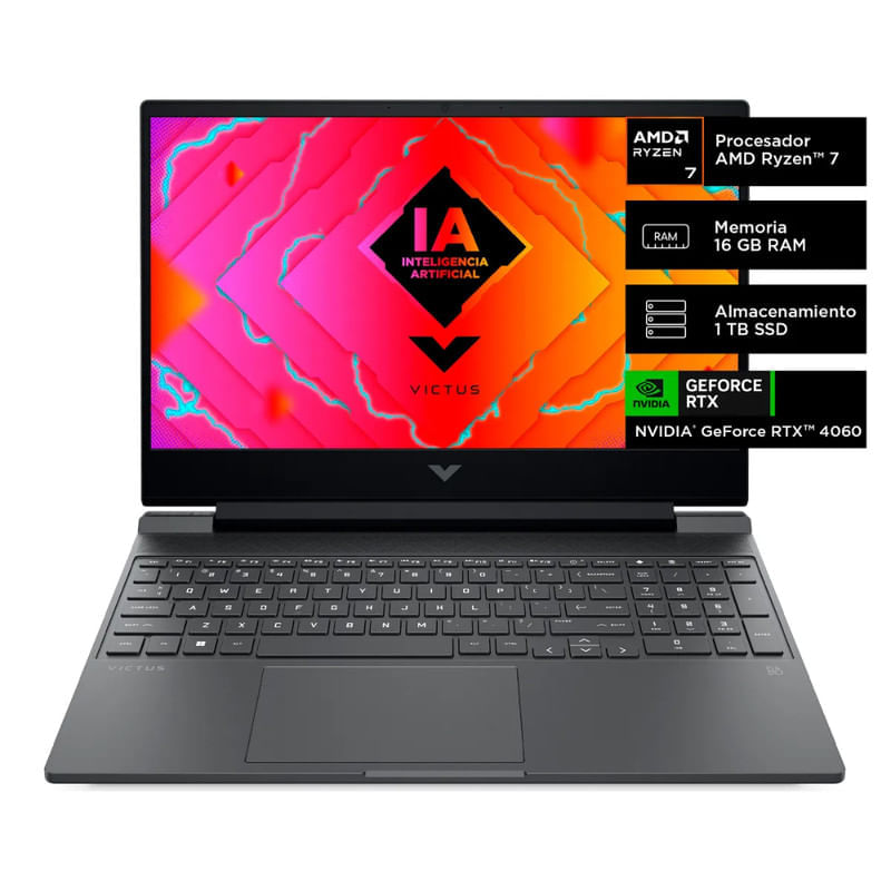 Portatil HP Victus Ryzen 7 RTX 4060 RAM 16GB 1TB SSD 15 FHD Win