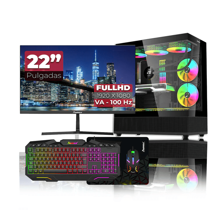 Computador Gamer Ryzen 5 5600GT SSD M.2 1TB M2 RAM 16GB MONITOR JANUS IPS 22"" 100HZ Fuente 400W