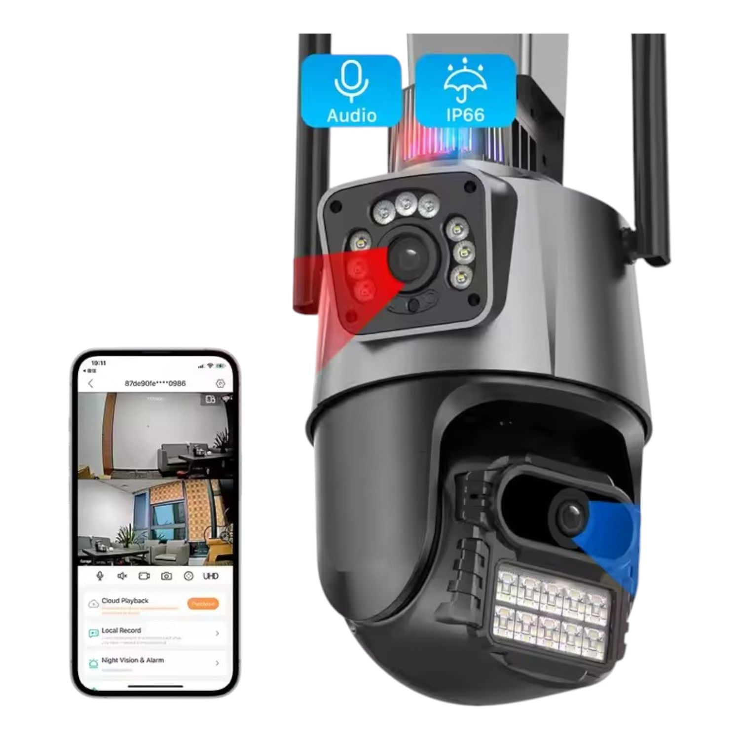 Camara Doble Lente Con Alarma Con Deteccion De Movimiento