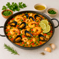Paella navideña de mariscos